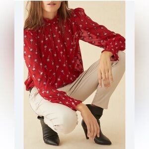 BA&SH Malawi Rouge Floral High Neck Blouse – US Size 4‎ (FR 1)